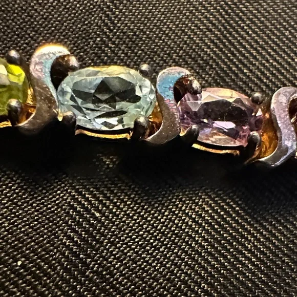 Vintage 925 Sterling Silver Multi Gemstone Rainbow Tennis Bracelet Thailand - Picture 5 of 11